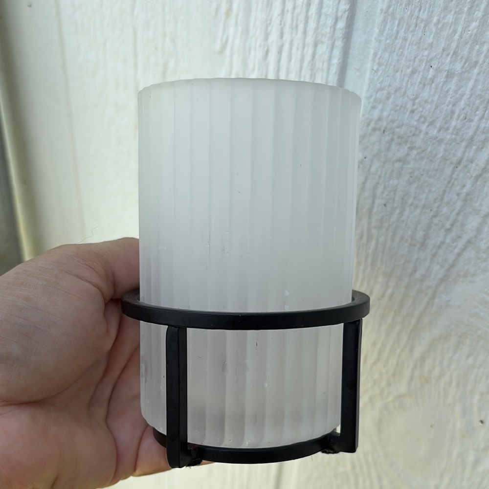 Frosted Glass Candle Holder with Black Metal Frame